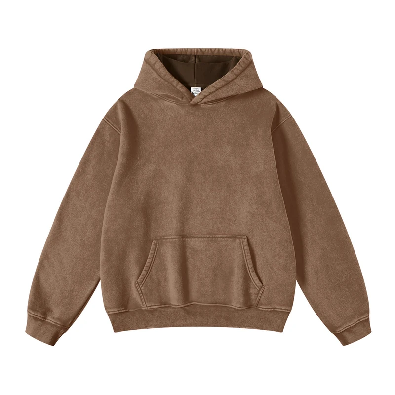 FAIABLE Womens Oversized Acid Wash Hoodie Unisex Heavyweight Cotton Hoodies Fleece Vintage Washed Sweatshirt Women Men, Dark Brown, Large