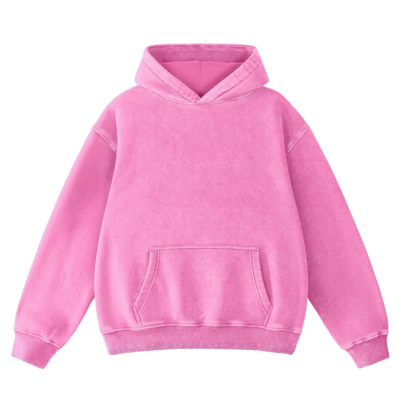 FAIABLE Mens Hoodies Oversized Unisex Acid Wash Hoodie Heavyweight Fleece Vintage Cotton Sweatshirt Men Women Streetwear, Light Pink, S - Image 1