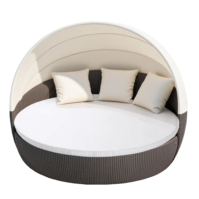 MICTONY Outdoor Daybed Cushion Cover, 66" Replacement Daybed Cover with Elastic Band, Sun Bed Cushion Cover, Outdoor Round Bed Cushion, Cover ONLY (Daybed NOT Included) (White)