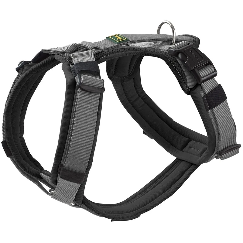HUNTER Maldon UP Dog Harness, Colour: Black/Grey, Soft Padded and Comfortable, Highly Reflective by 3M Scotchlite, Adjustable to 4 Positions, with Padded Handle (from S-M), Size: M-L