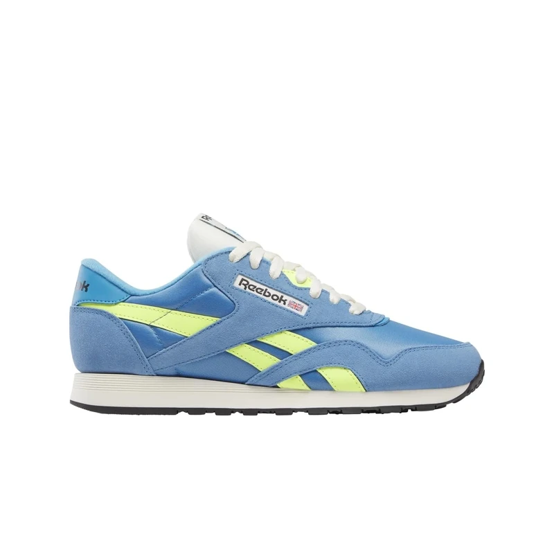 Reebok Men's Classic Nylon Sneaker, Essential Blue/Solar Acid Yellow/Vintage Chalk, 7 UK