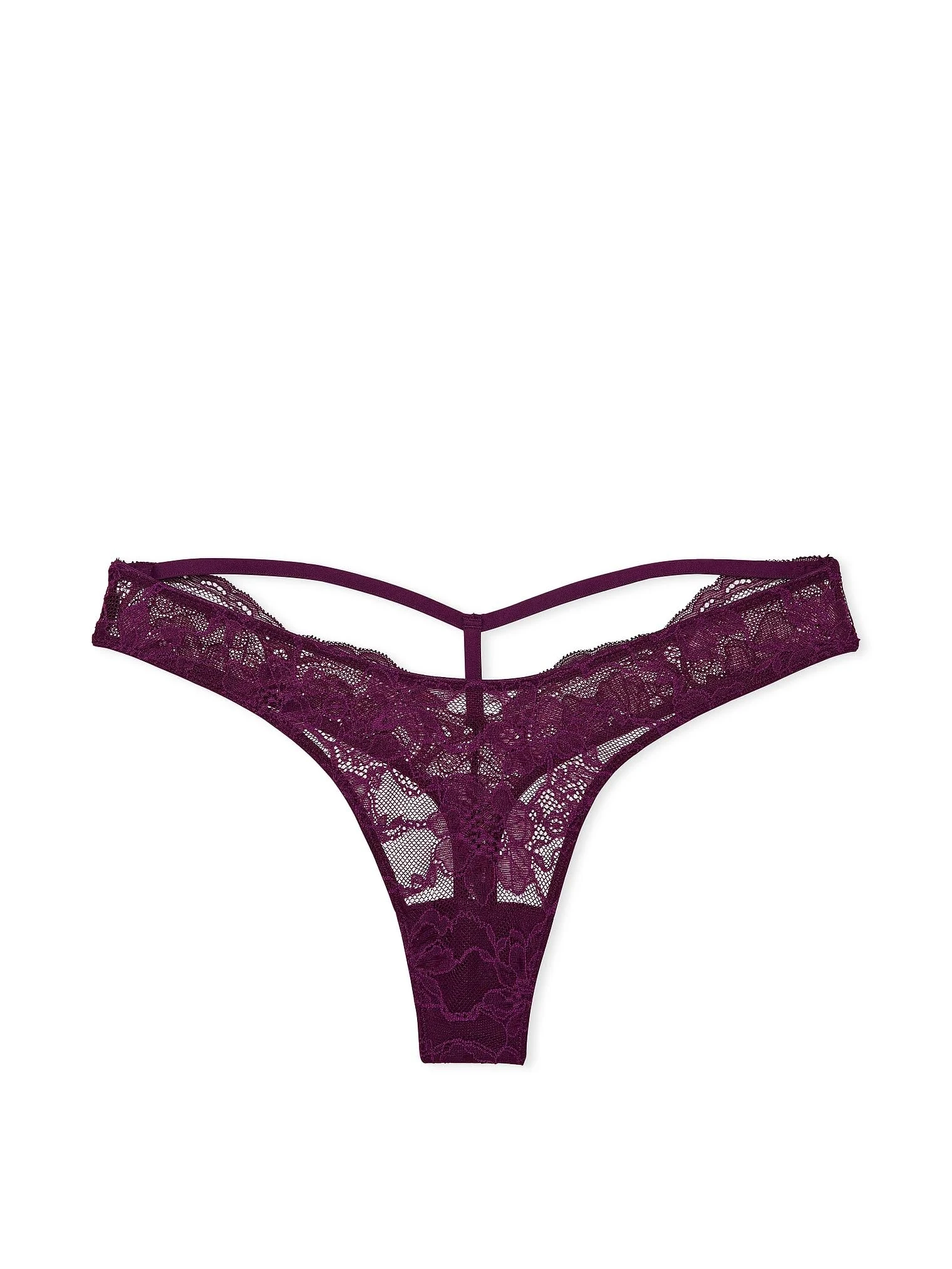 Victoria's Secret Y-Back Shine Strap Lace Thong Panty Color Grape/Purple New, Grape Shine, M