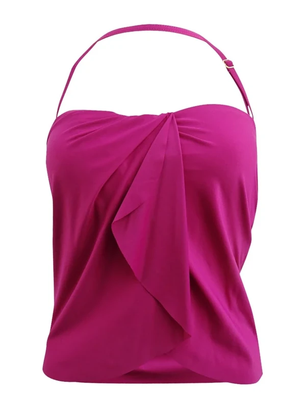 Vince Camuto Womens Halter Ruched Tankini Swim Top Purple XS