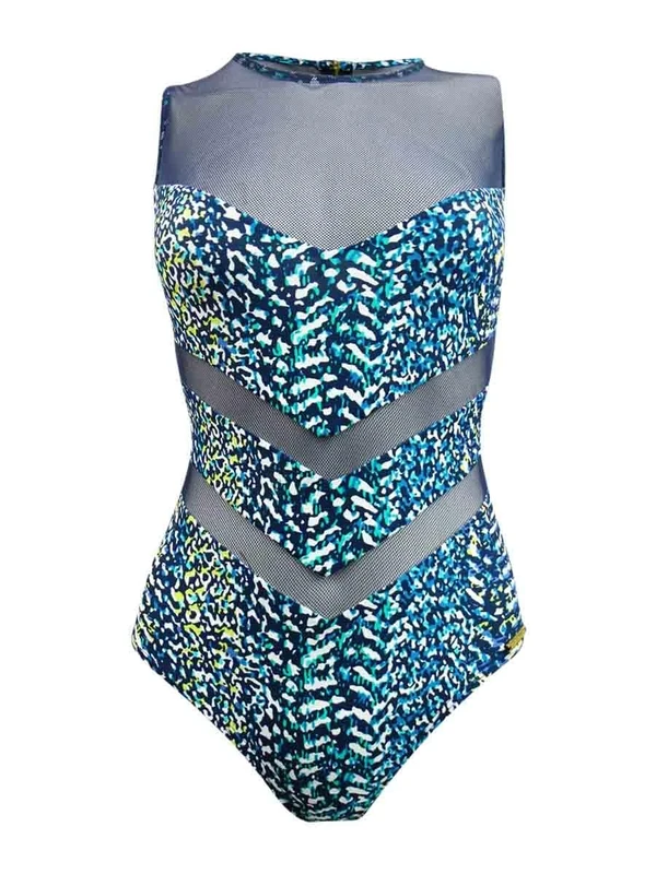 Vince Camuto Women's High-Neck Zip-Back One-Piece Swimsuit Multi 6