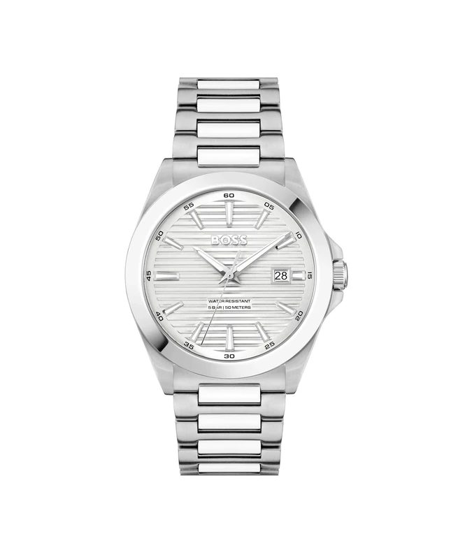 BOSS Three Hand Quartz Movement Watch for Men Strike Collection with Silver Stainless Steel Bracelet - 1514176