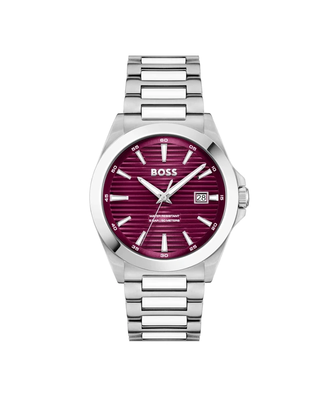 BOSS Three Hand Quartz Movement Watch for Men Strike Collection with Silver Stainless Steel Bracelet - 1514174