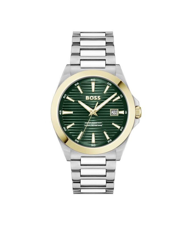 BOSS Three Hand Quartz Movement Watch for Men Strike Collection with Silver Stainless Steel Bracelet - 1514173