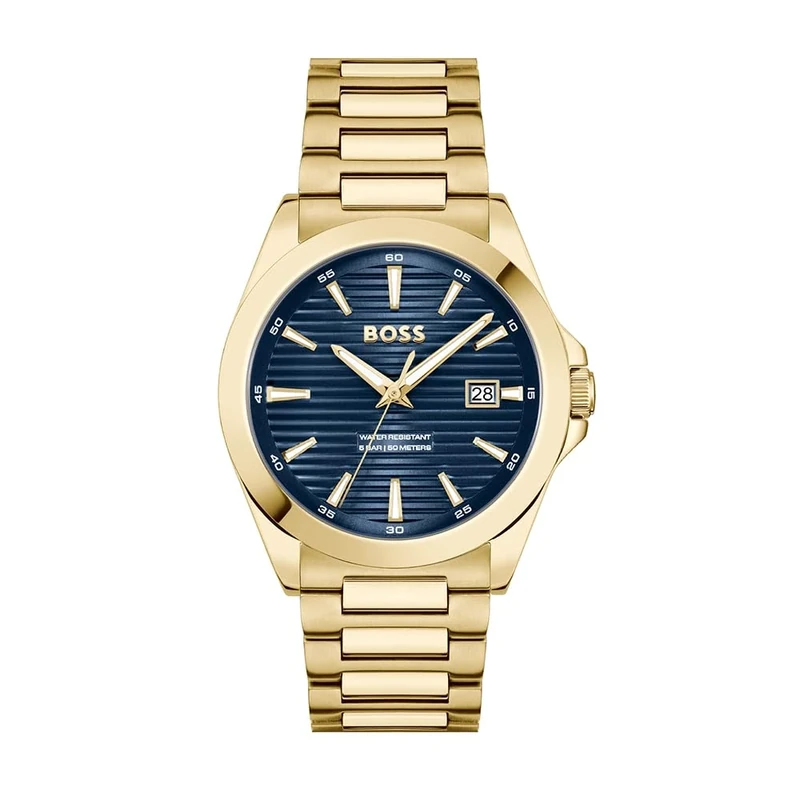 BOSS Three Hand Quartz Movement Watch for Men Strike Collection with Gold Colored Stainless Steel Bracelet - 1514172