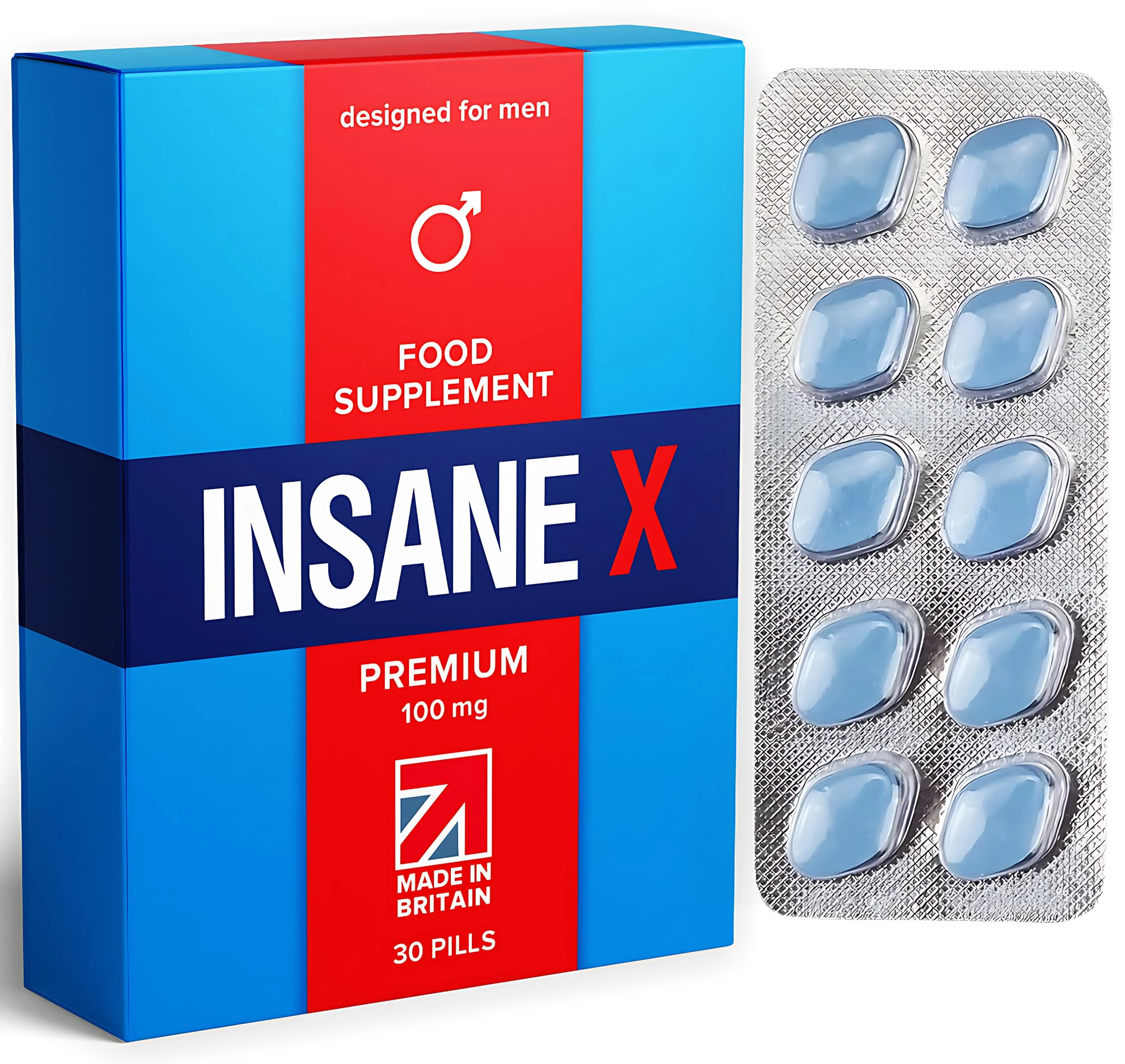 30 INSANE X Premium 100mg Ultra Blue Pills Men Fast-Acting Strength Herbal Supplements Male Enhancing Power Extra Strong Supplement Pill UK Tablets Stronger Prolonged Performance Energy Stamina