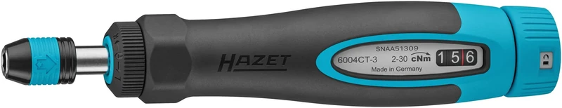 Hazet Torque Screwdriver 6004CT-3, 1/4 Inch with Standard Handle, 0.02-0.3 Nm, 6% Accuracy, 196 mm Length, Switchable Right/Left, Freewheel Mechanism