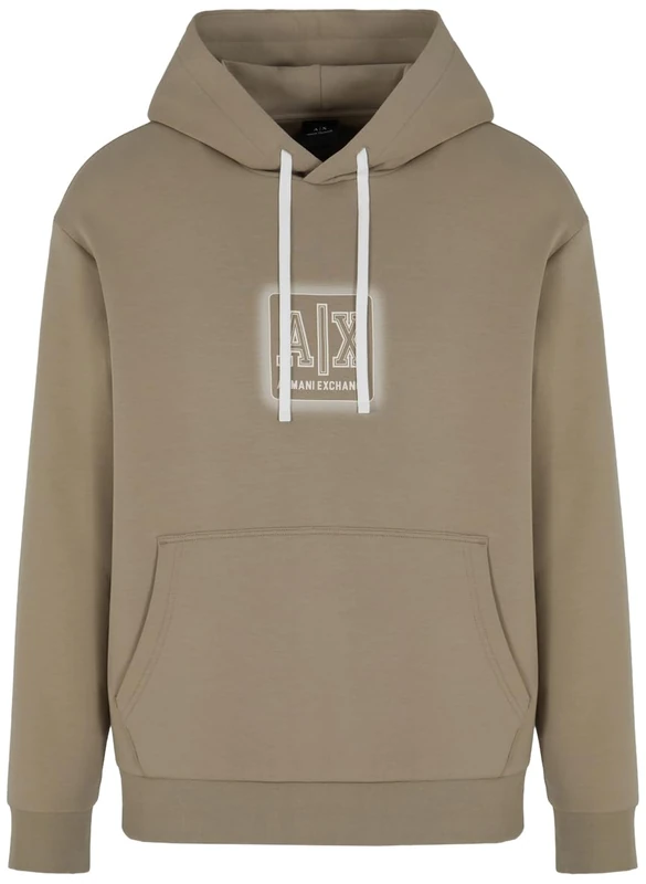 Armani Exchange Men's Utility Edge, Printed Logo, Hooded Sweatshirt, Brown, XS, Roasted cashew, XS