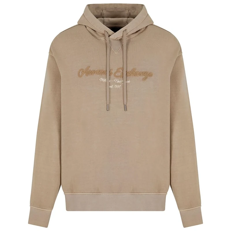 Armani Exchange Men's Urban heights, cornely logo Signature, Hooded Sweatshirt, Brown, XS, Roasted cashew, XS