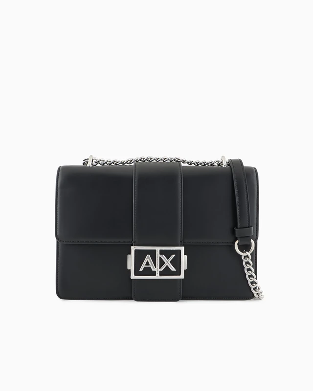 Armani Exchange Women's Jodie, Sustainable, Chain Strap Crossbody, Black, black, One Size