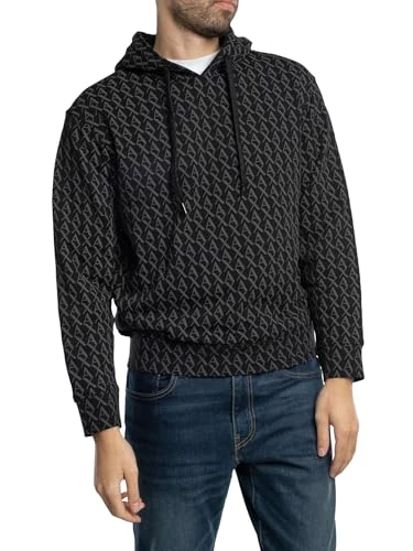 Armani Exchange Men's, Essential, All Over Logo, Sweatshirt, Black, S, Black/Black Allover, S