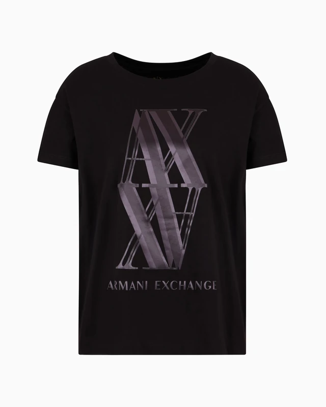 Armani Exchange Women's Arte Sella, Macro Foil Logo, Regular Fit, Black, M, Black, M
