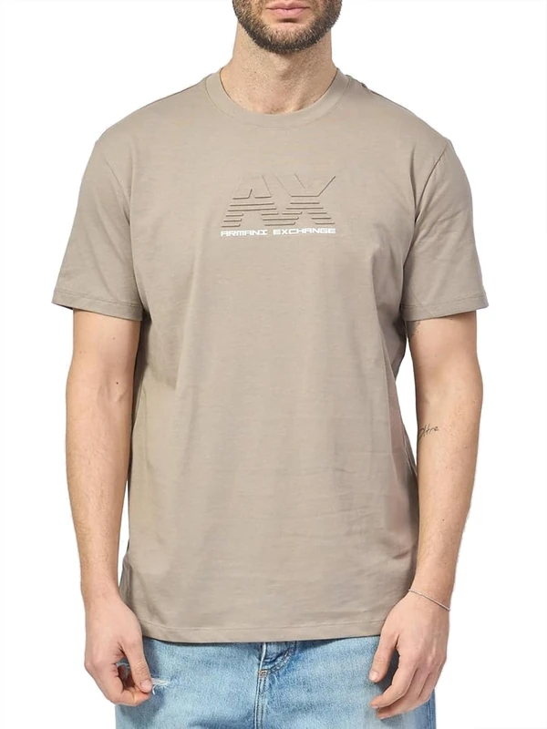 Armani Exchange Men's Utility Edge, Sustainable, Embossed and HD Logo T-Shirt, Roasted Cashew, S