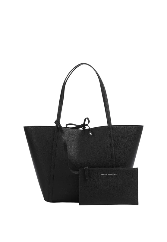Armani Exchange Women Essential, Angie, Italic Logo, Internal Pochette Shopping Bag, Black, One Size