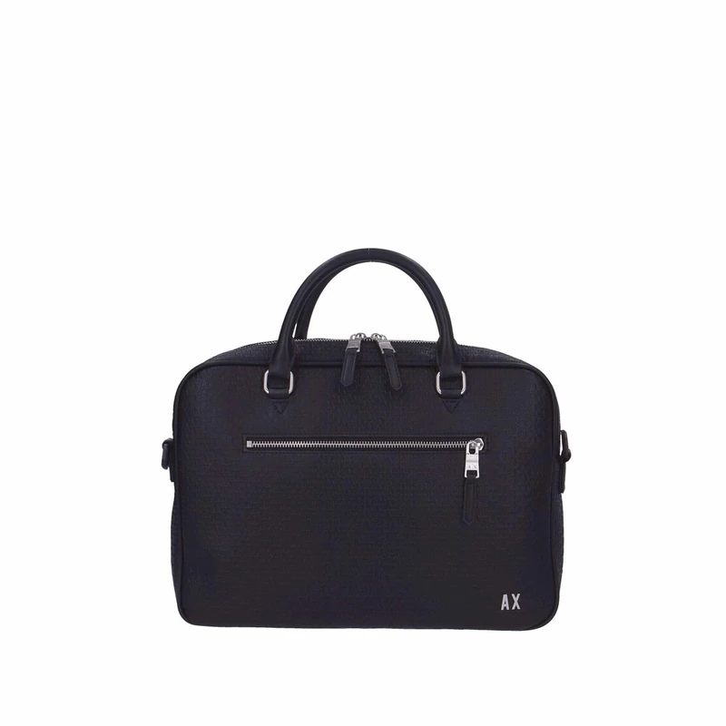 Armani Exchange Men Elba, Essential, Logo All Over, Double Zip Closure Briefcase, Black, One Size