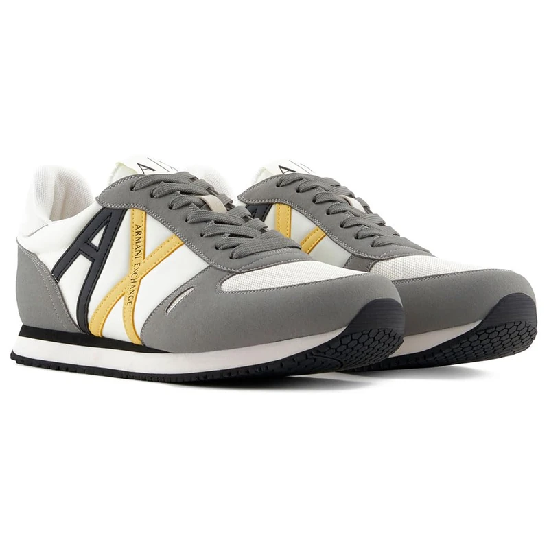 Armani Exchange Grey Logo Trainers, Neutral Grey Off Wht, 9.5 UK