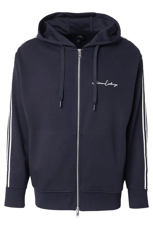 Armani Exchange Men's Signature Logo Stretch Poly Viscose Zip Up Sweatshirt, Deep Navy, Medium