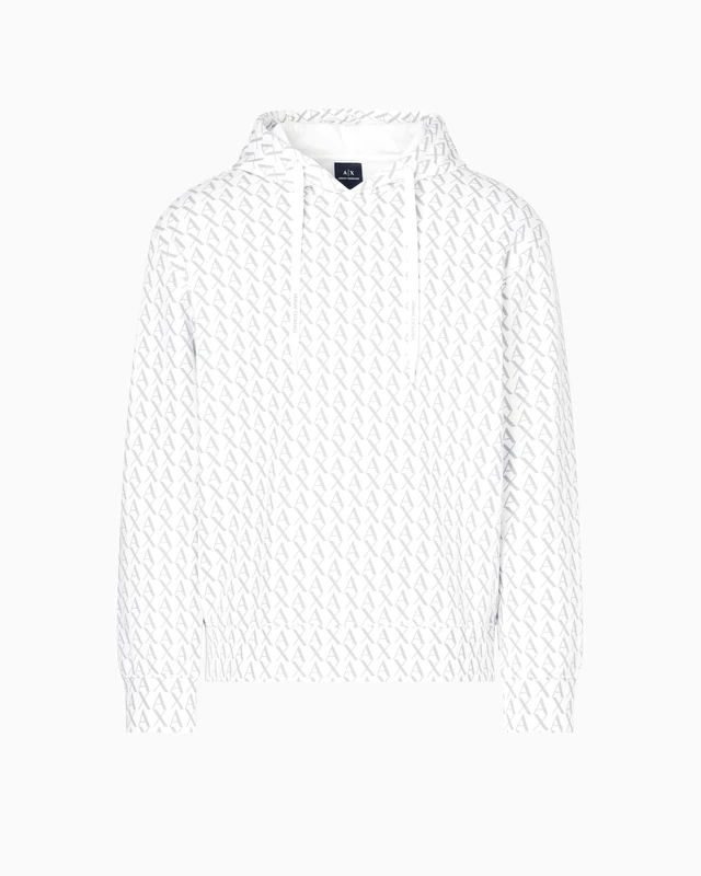 Armani Exchange Men's, Essential, All Over Logo, Sweatshirt, White, XS, Off White/Ash Allover, XS