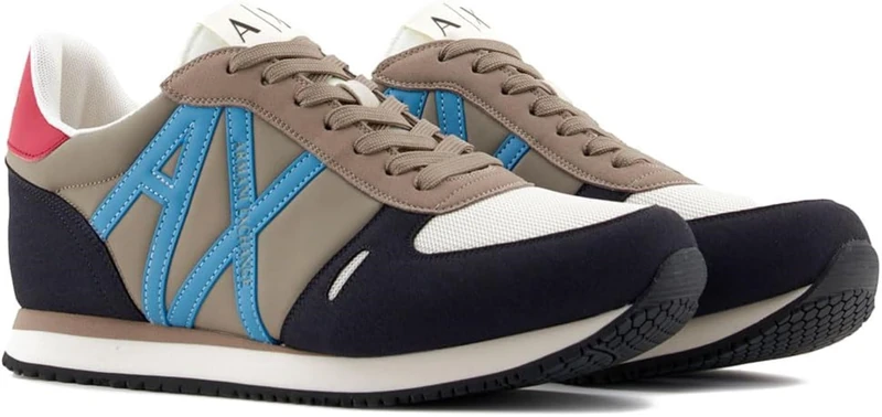 Armani Exchange Men's Rio Side Logo Trainers, Deep Navy Plaza Taup, 10 UK