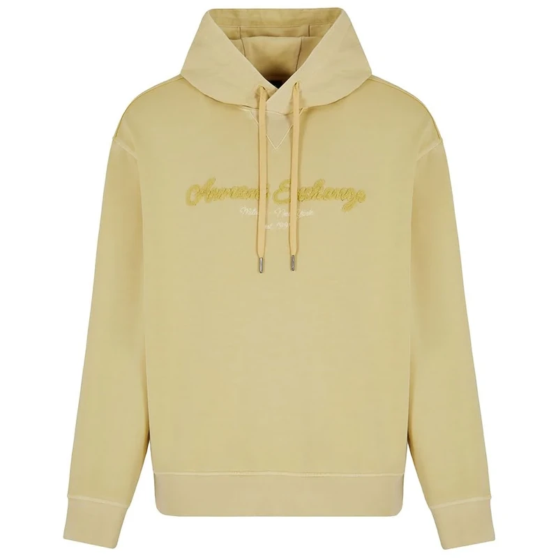 Armani Exchange Men's Urban Heights Cornely Logo Signature Hooded Sweatshirt, Pale Hay, M
