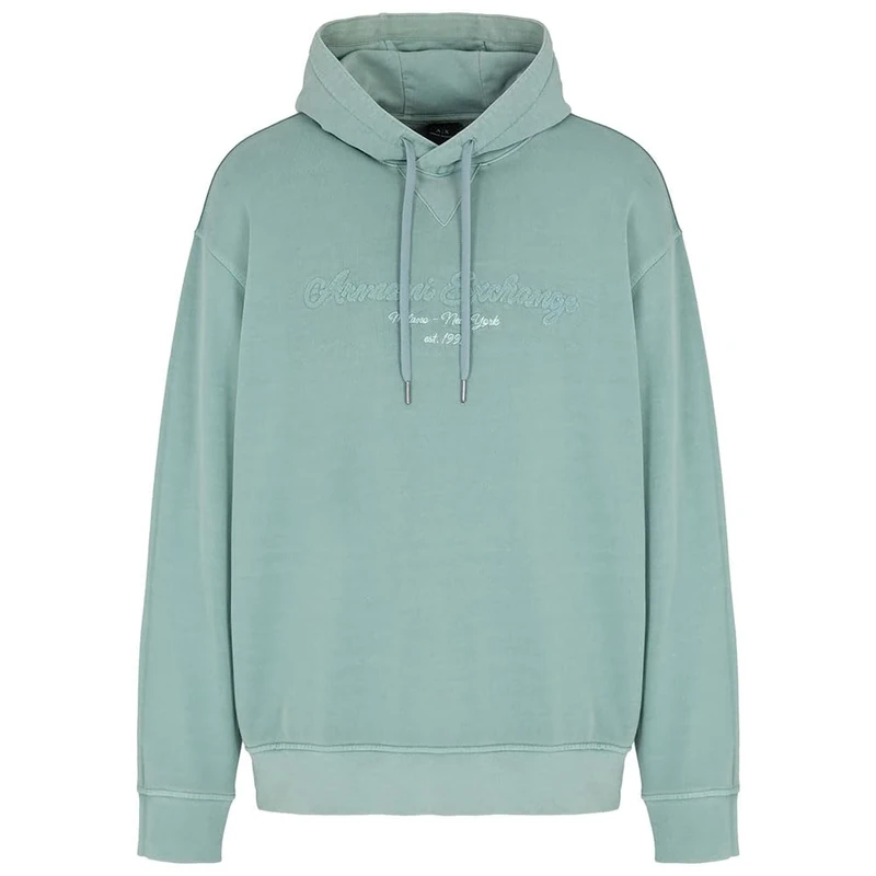 Armani Exchange Men's Urban heights, cornely logo signature, hooded sweatshirt, blue, XXL, Lead, XXL