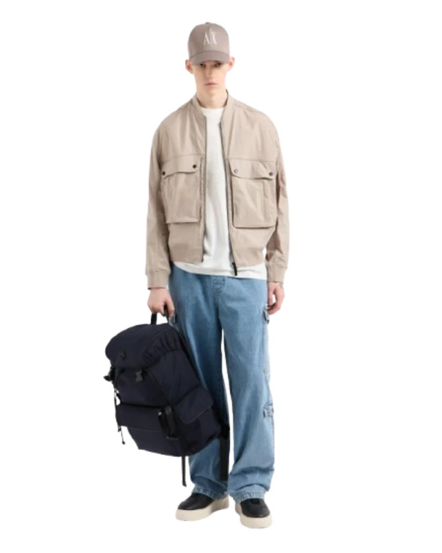 Armani Exchange Men's Utitly Edge, Leather Logo Patch, Patch Pockets Casual Pants, Light Blue Denim,