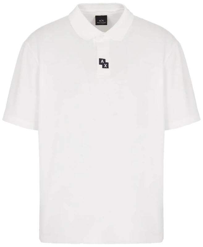 Armani Exchange Men's Utitlity Edge, Sustainable, Embroidered Logo Patch Polo Shirt, Off White, XS