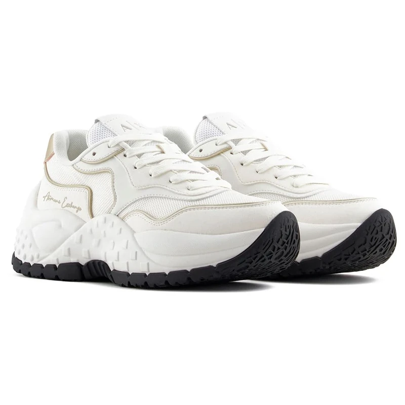 Armani Exchange Women's Vedder Trainers, Off White + Pale Gold, 39 EU, Off White Pale Gold, 7 UK