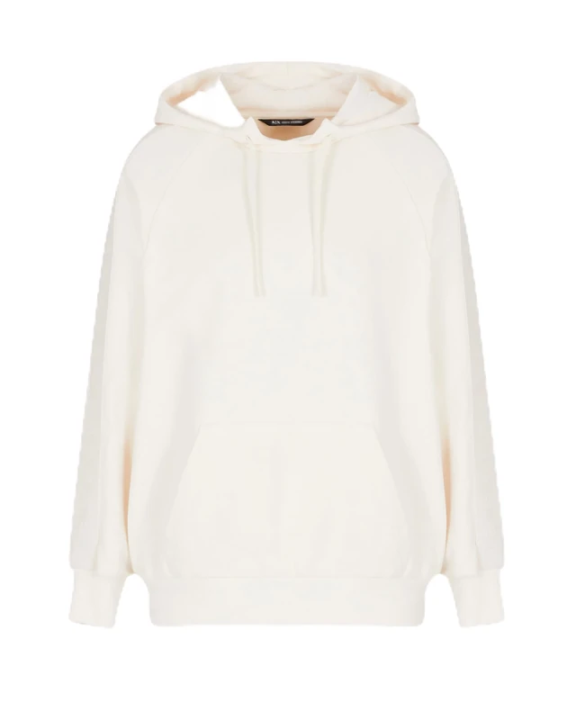 Armani Exchange Women's Arte Sella, monogram tape detail, hooded sweatshirt, white, XL, ISO, XL