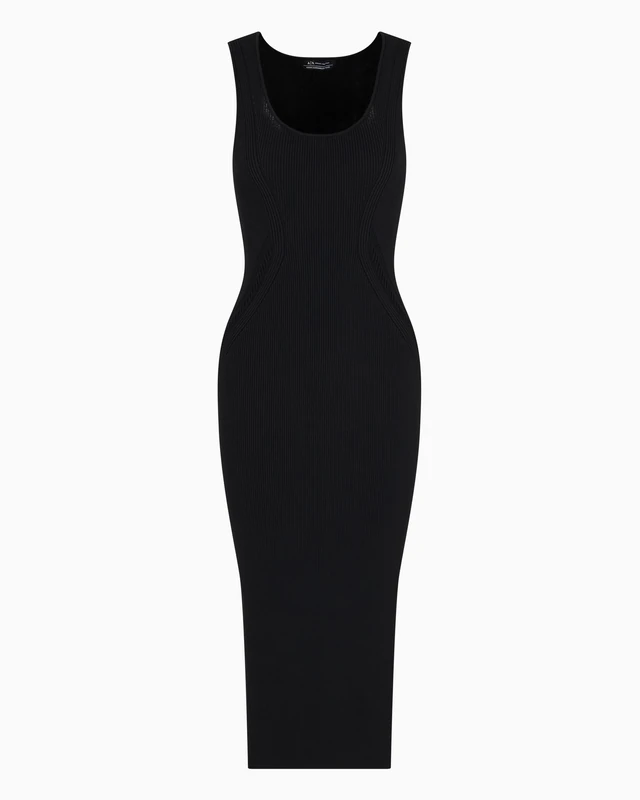 Armani Exchange Women's Arte Sella Sustainable Metal Logo Plate Dress, Black, S