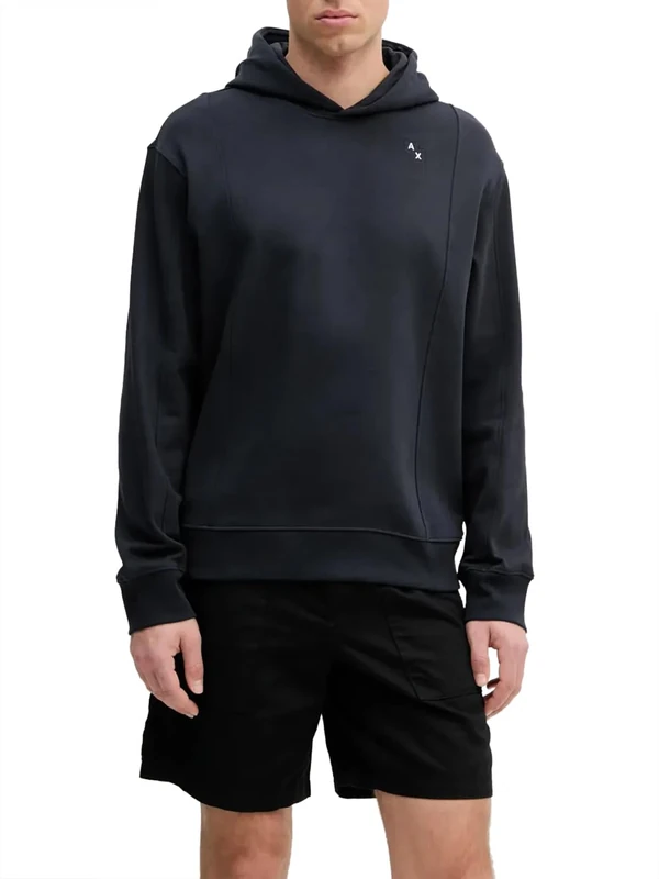 Armani Exchange Men's Utility Edge, Sustainable, Embroidered Patch Logo, Hooded Sweatshirt, Blue, XS, deep navy, XS