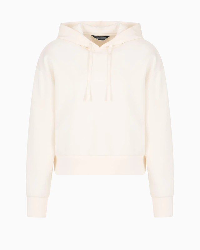 Armani Exchange Women's Blue Edition, Sustainable, Patch Logo, Hooded Sweatshirt, White, XL, ISO, XL