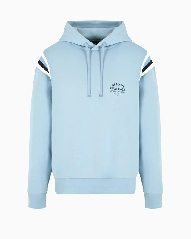 Armani Exchange Men's Utility Edge, Colour Contrast Details, Embroidered Logo Lettering, Hooded Sweatshirt, Blue, M, Ashley Blue, M