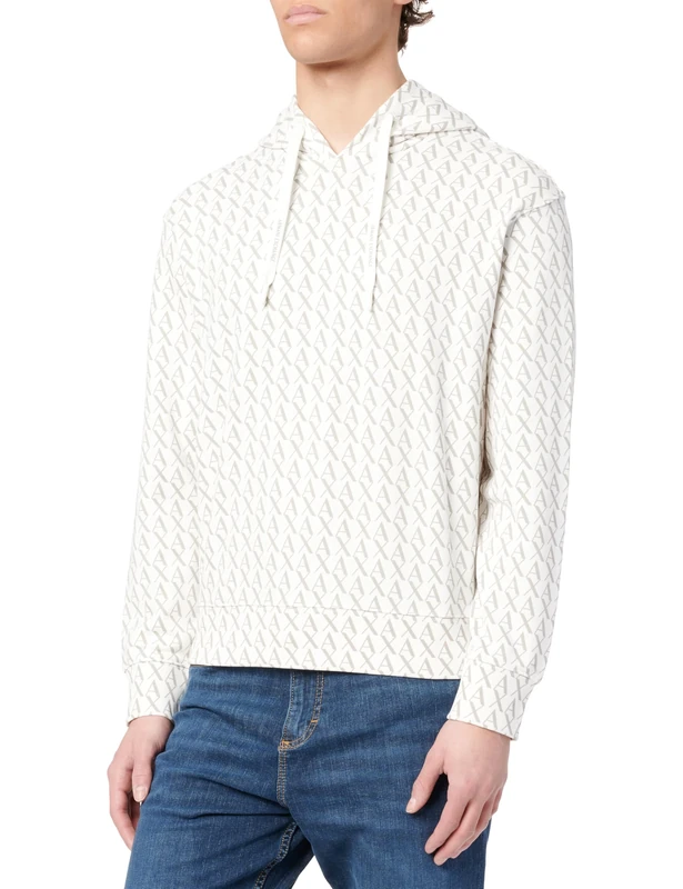 Armani Exchange Men's, Essential, All Over Logo, Sweatshirt, White, L, Off White/Ash Allover, L