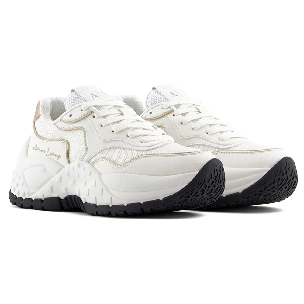 Armani Exchange Women's Vedder Sneaker, Off White Pale Gold, 5 UK