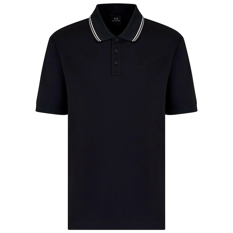 Armani Exchange Men's Utitlity Edge, Collar Stripes, Embroidered Logo, Regular Fit, Black, S, Black, S