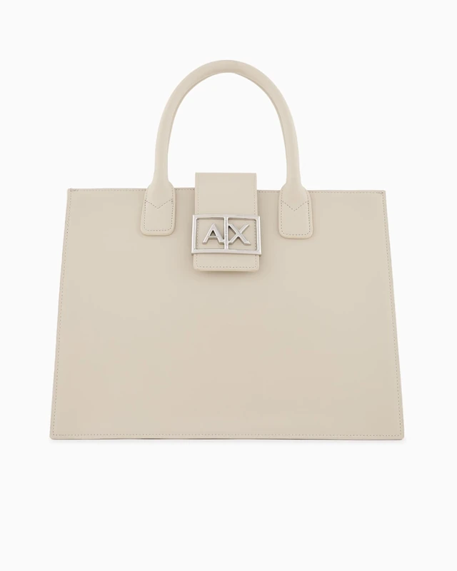 Armani Exchange Women Jodie, Sustainable, Logo Plate Closure Medium Tote, Mirage
