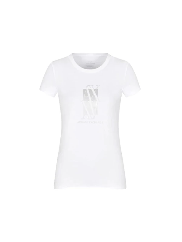 Armani Exchange Women's Arte Sella, Foil Monogram Logo, Regular Fit, White, XXL, White (Optic White), XXL