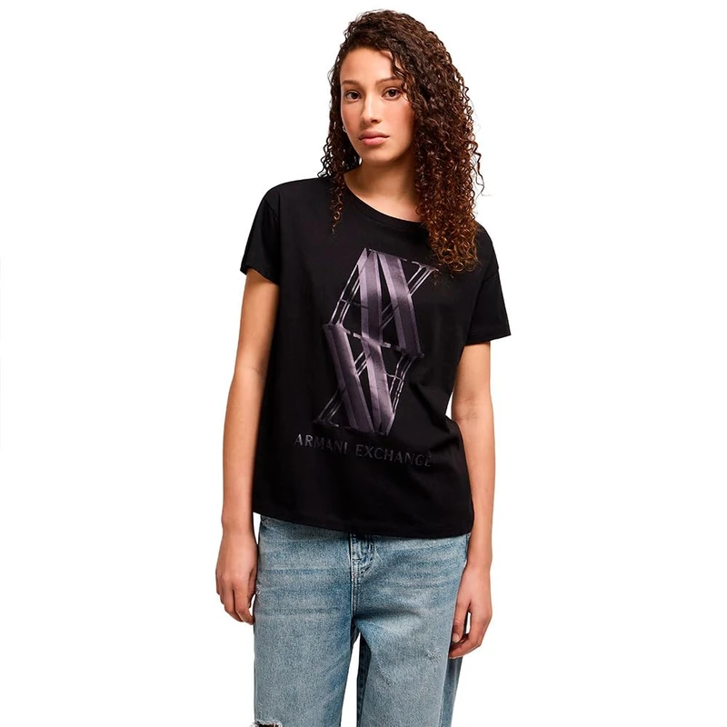 Armani Exchange Women's Arte Sella, Macro Foil Logo, Regular Fit, Black, S, Black, S