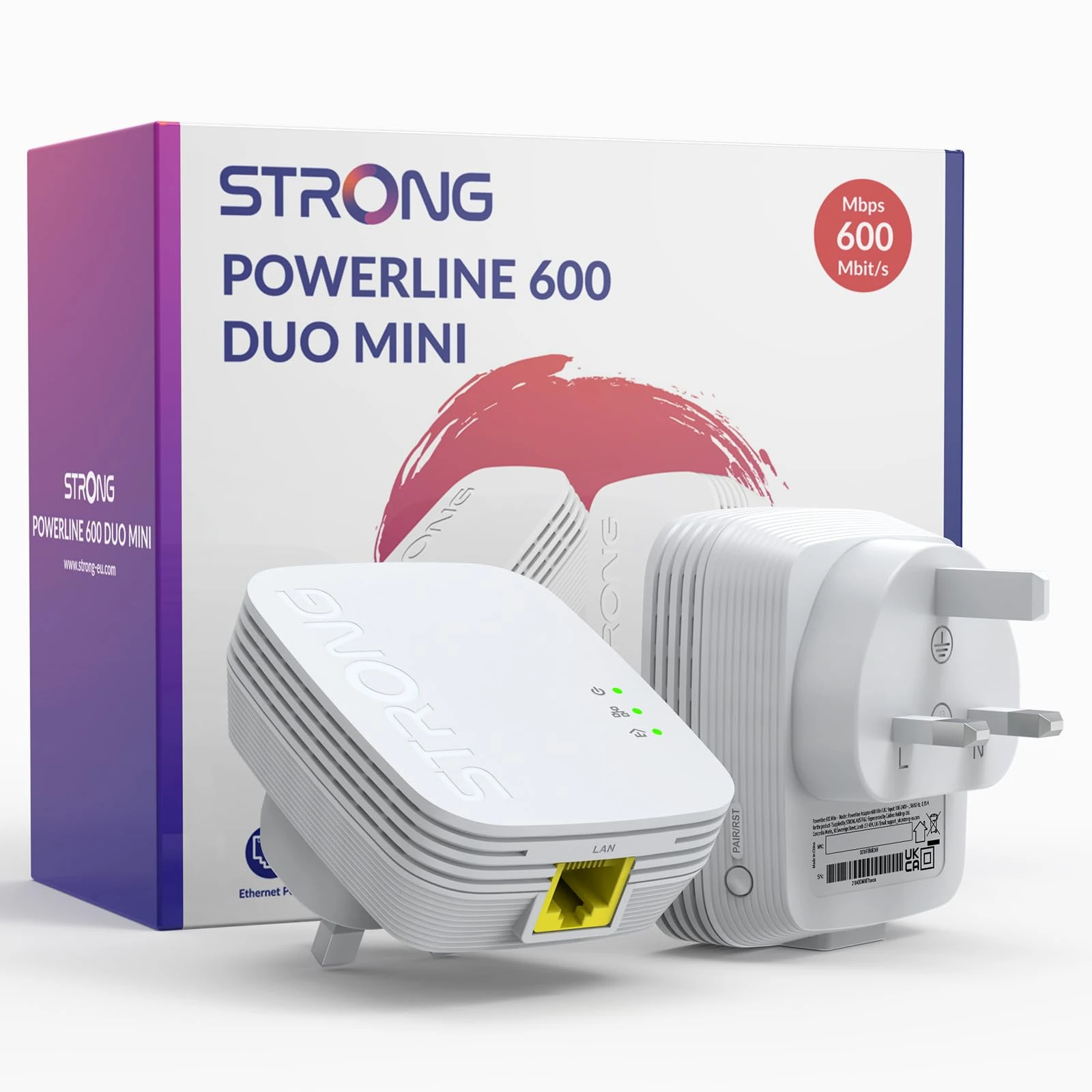 STRONG AV600 Powerline Adapter Kit, HomePlug AV2 Powerline Ethernet Extender, Plug & Play, One-Button Security, Power Saving Mode, 300 Meters Range, 100Mbps LAN Ports, Ideal for TV, PC, Gaming Console