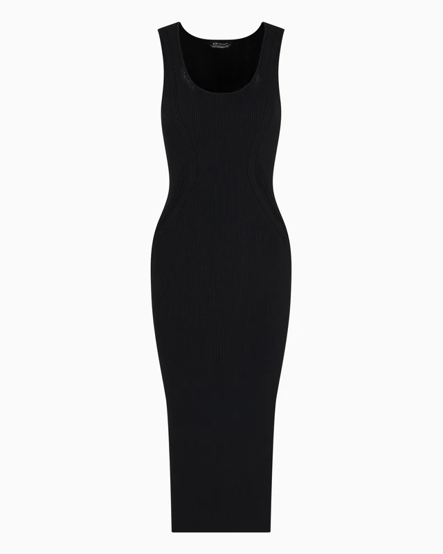 Armani Exchange Women's Arte Sella, Sustainable, Metal Logo Plate Dress, Black, L