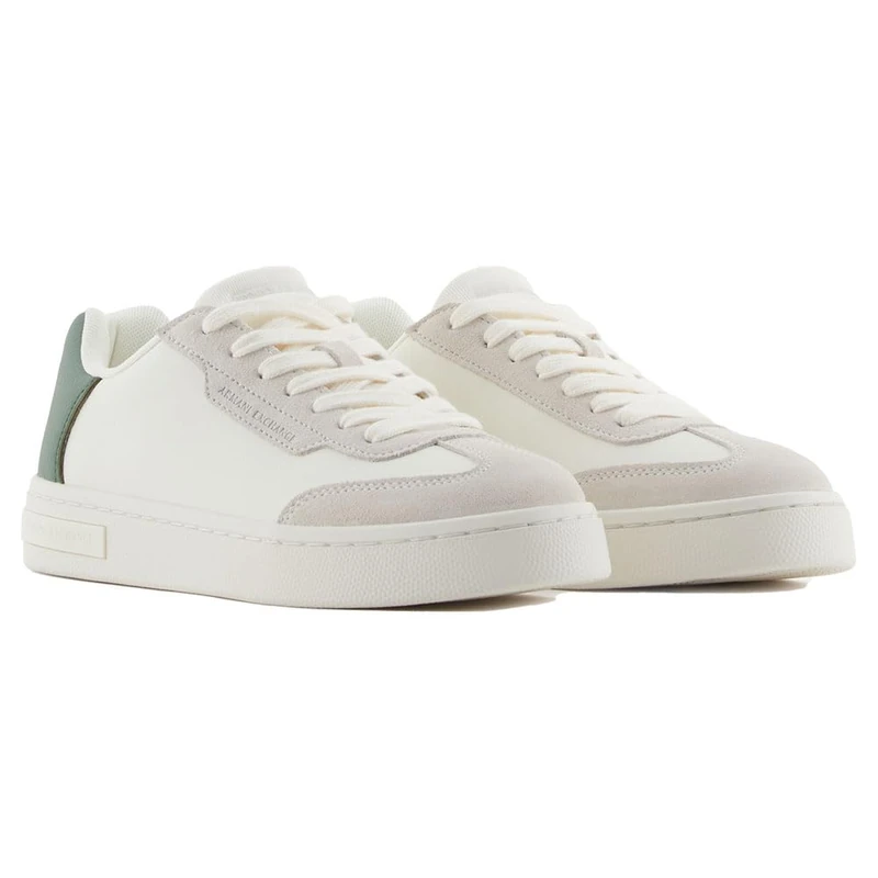 Armani Exchange Women's London Trainers, Off Wht Dark Fr Grn, 8.5 UK