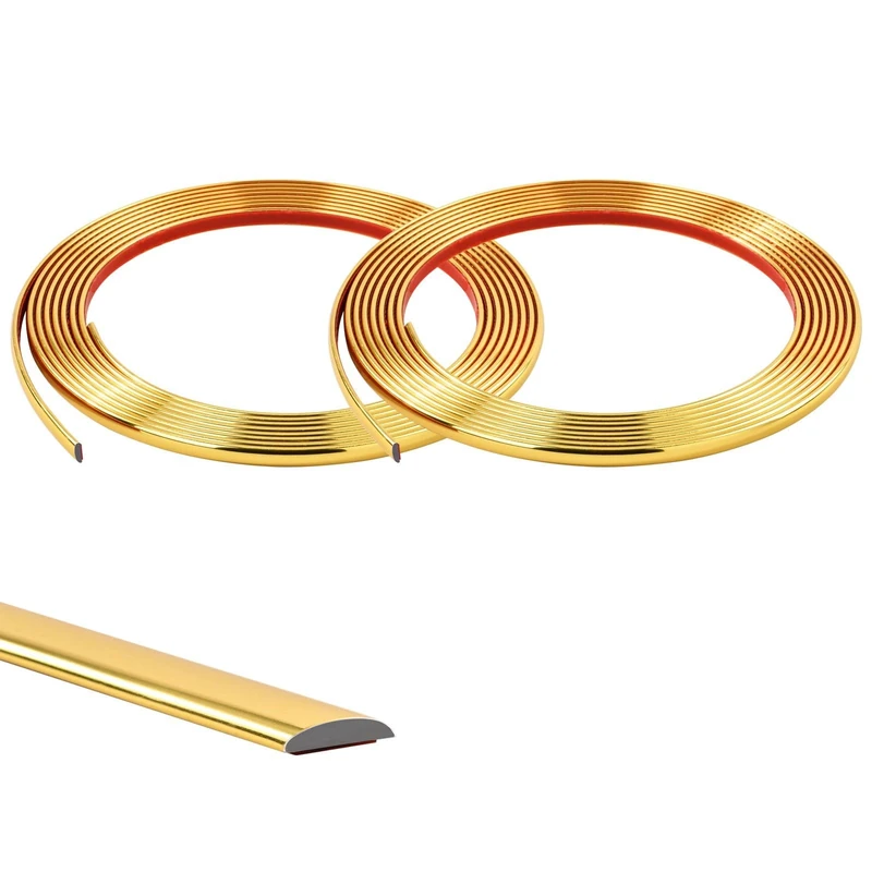 10M(5M*2 Rolls) Gold Flexible Moulding Trim,Self-Adhesive Decorative Edging Strip for Tile, Wall, Mirror, Ceiling, Floor, Panel, Cabinet，Peel and Stick PVC Mirrior Frame Trim,8MM