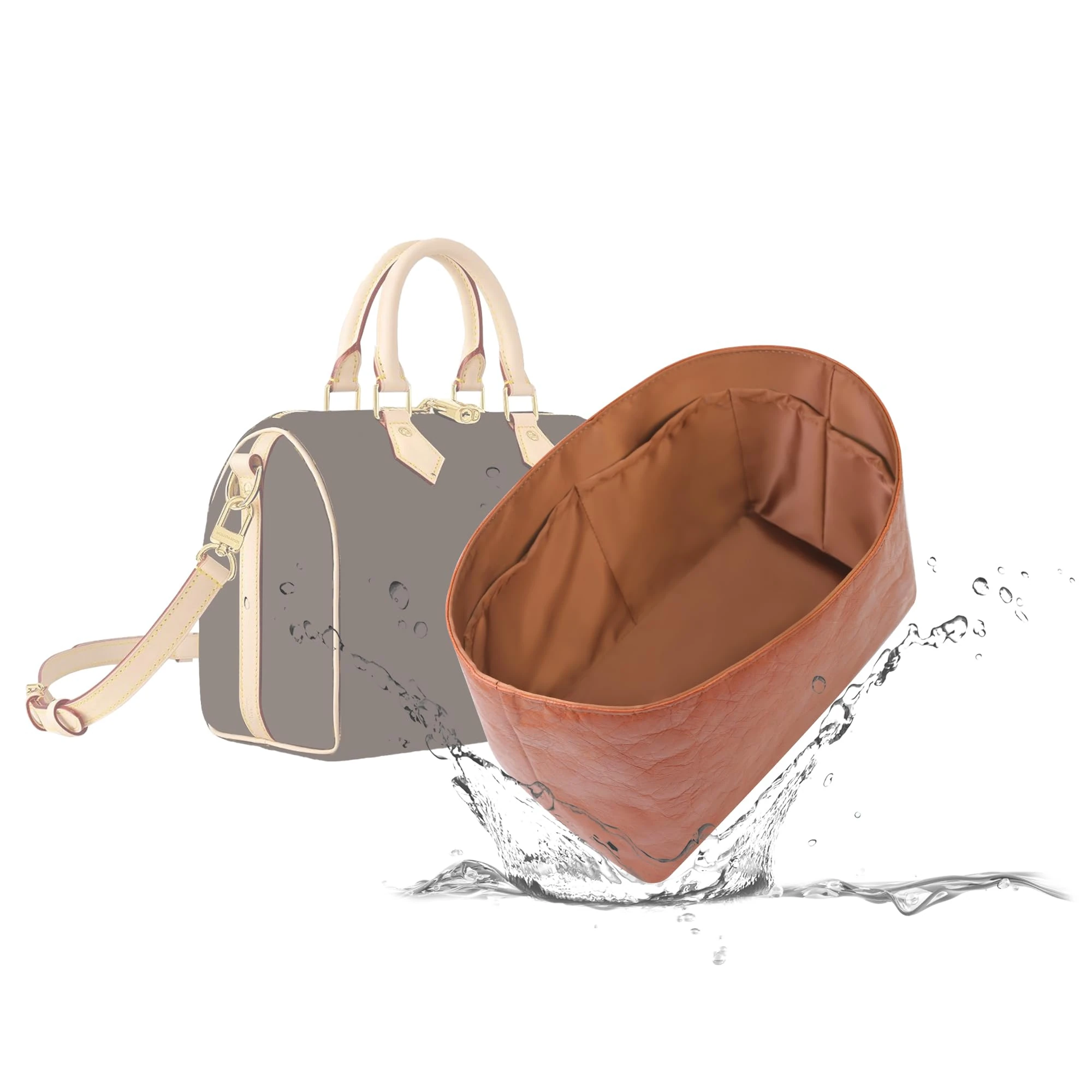 19 NeatThin Tote Bag Organiser, Waterproof Dupontpaper Surface and Silky Satin Lining, Lightweight Purse Insert Compatible with LV Speedy 20 (Speedy 20, Gold)