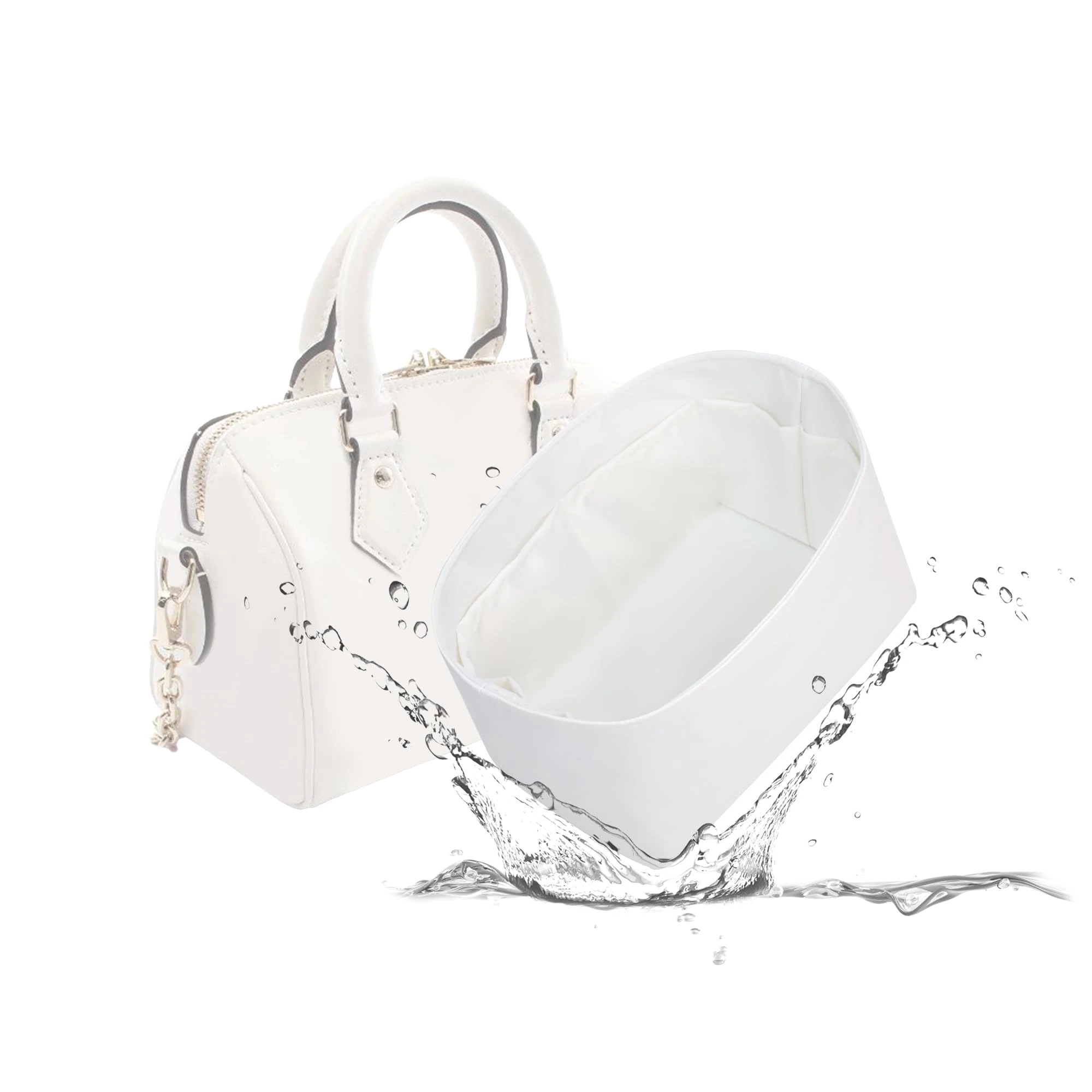 19 NeatThin Tote Bag Organiser, Waterproof Dupontpaper Surface and Silky Satin Lining, Lightweight Purse Insert Compatible with LV Speedy 20 (Speedy 20, Craie)