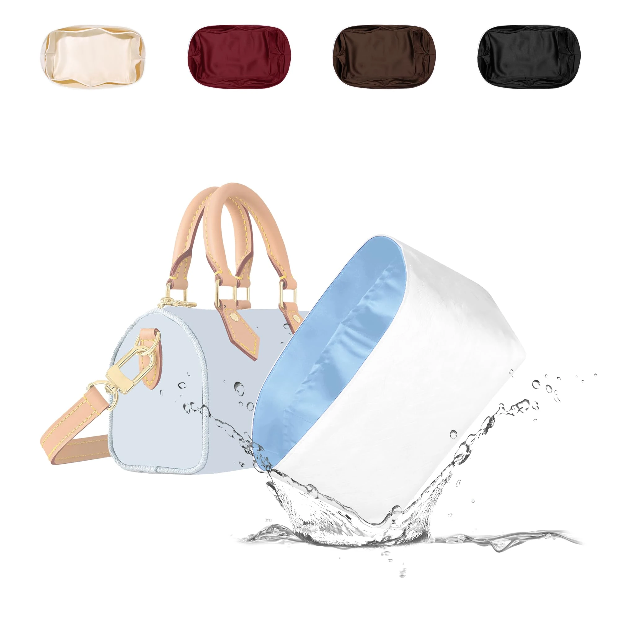 19 NeatThin Tote Bag Organiser, Waterproof Dupontpaper Surface and Silky Satin Lining, Lightweight Purse Insert Compatible with LV Speedy 30 (Speedy 30, Celeste)