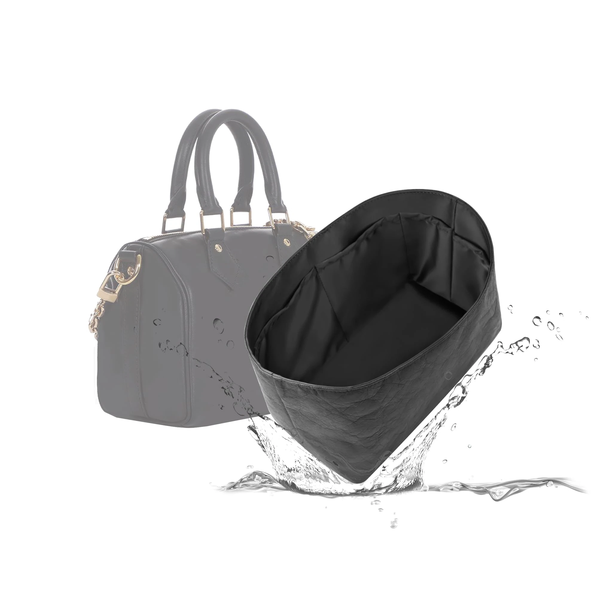 19 NeatThin Tote Bag Organiser, Waterproof Dupontpaper Surface and Silky Satin Lining, Lightweight Purse Insert Compatible with LV Speedy 20 (Speedy 20, Black)